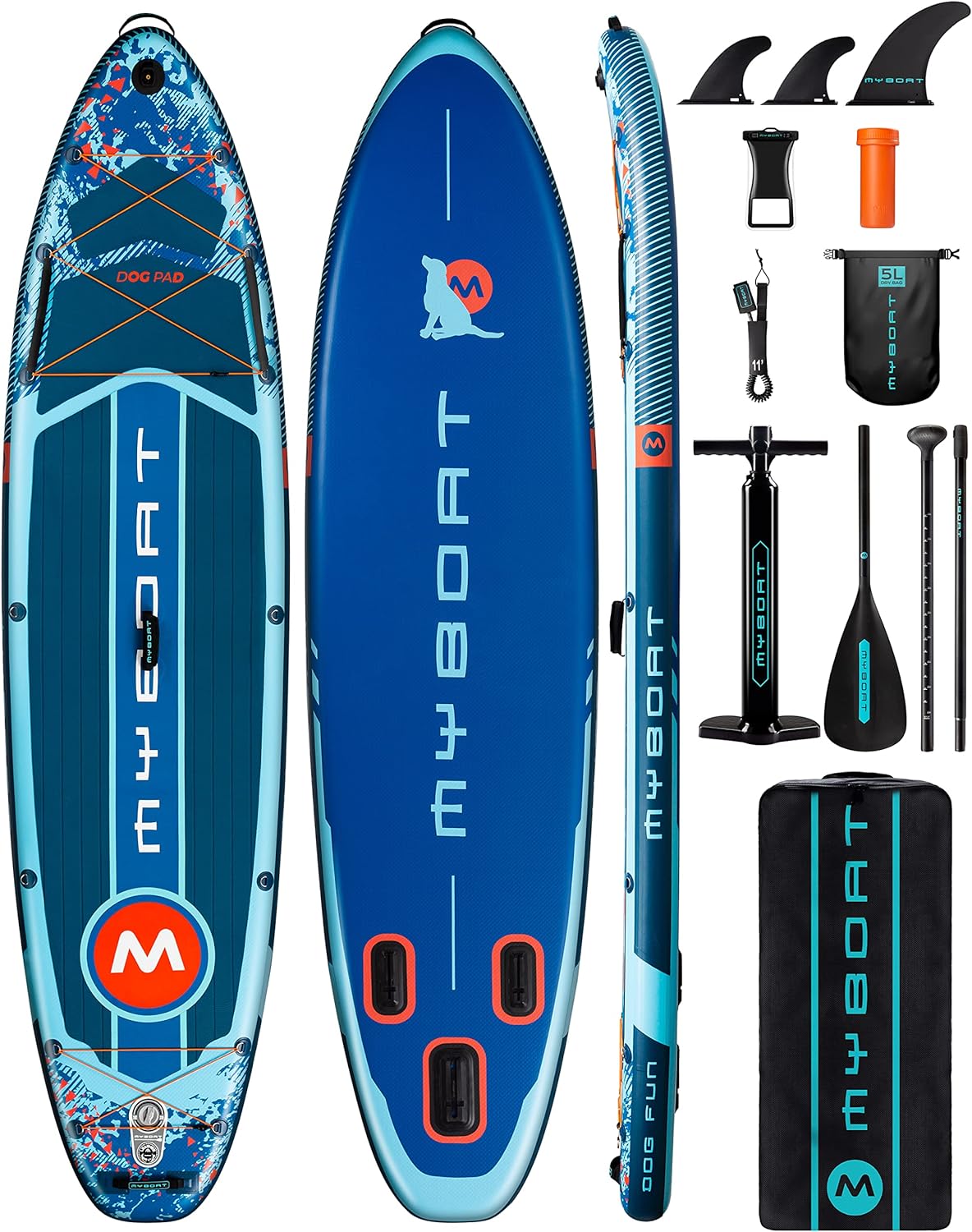 11'6"×34"×6" Extra Wide Inflatable Paddle Board, Stand Up Paddle Board for Fishing, Sup Board with 3 Removable Fins, Dual Bungees, Camera Mount, Hand Pump, Strong Paddle, 5L Dry Bag, Leash