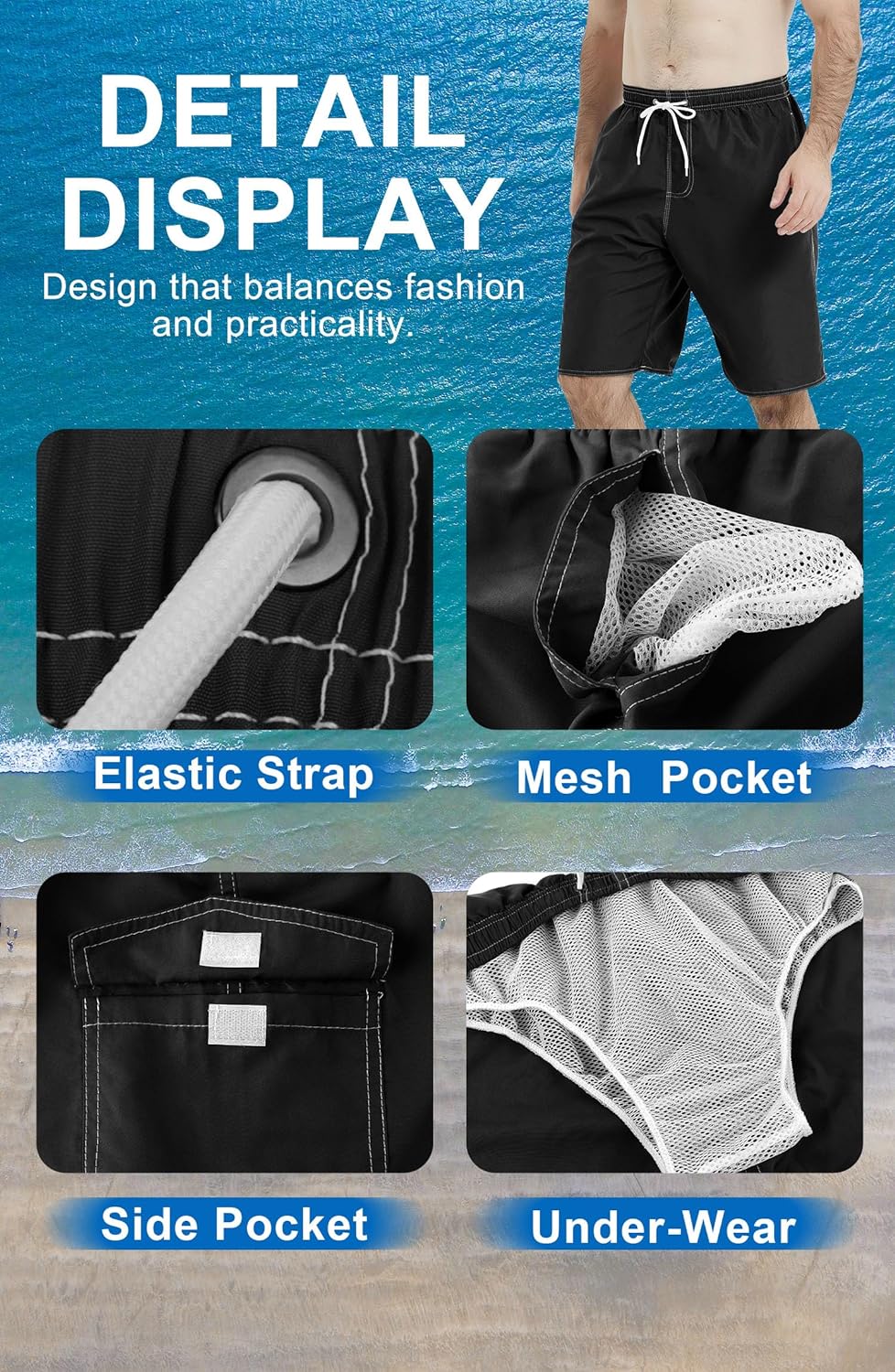 Mens Swim Trunks Board Shorts Swimsuit Swimwear Swim Shorts Bathing Suits Quick Dry with Mesh Lining