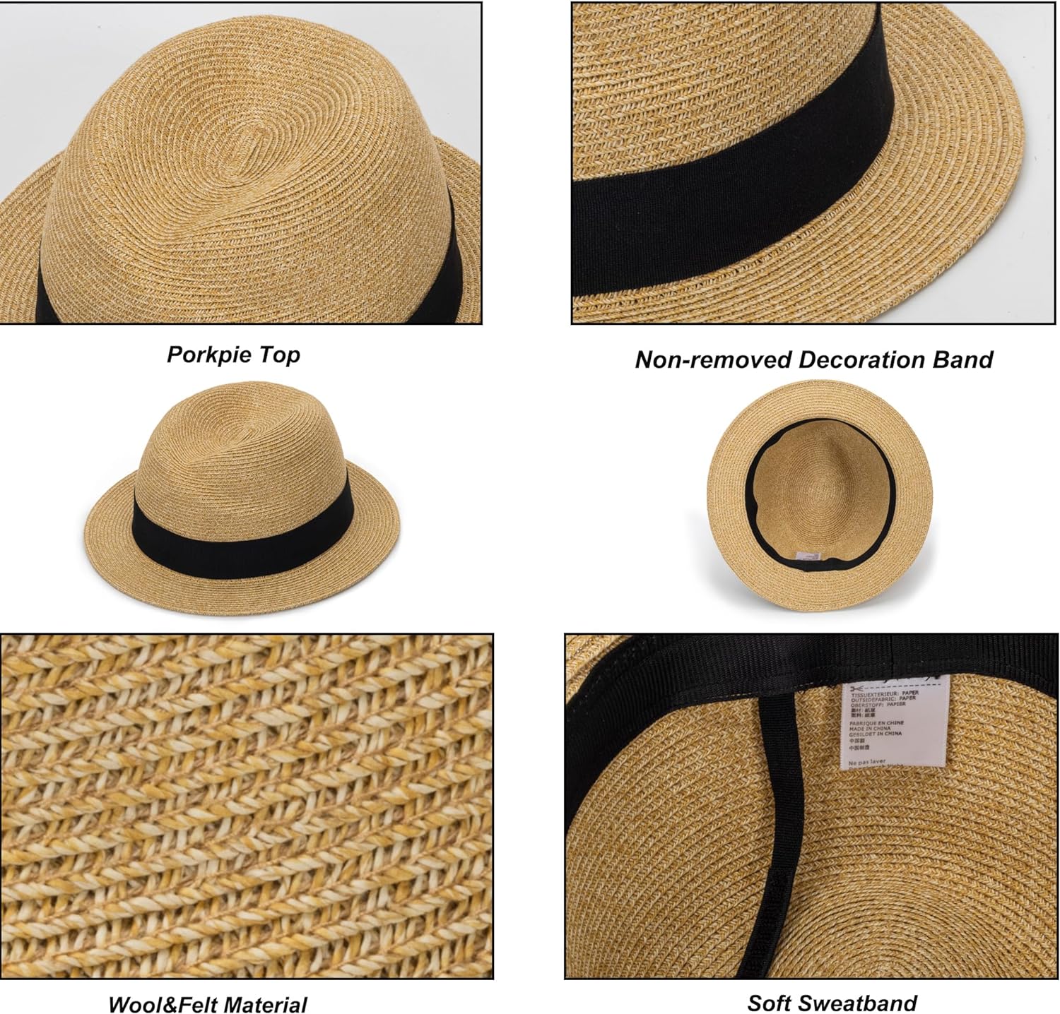 Straw Fedora-Sun-Hats for Women Men Summer Short Brim Roll Up Trilby Hat Packable Panama-Jazz Beach Hat