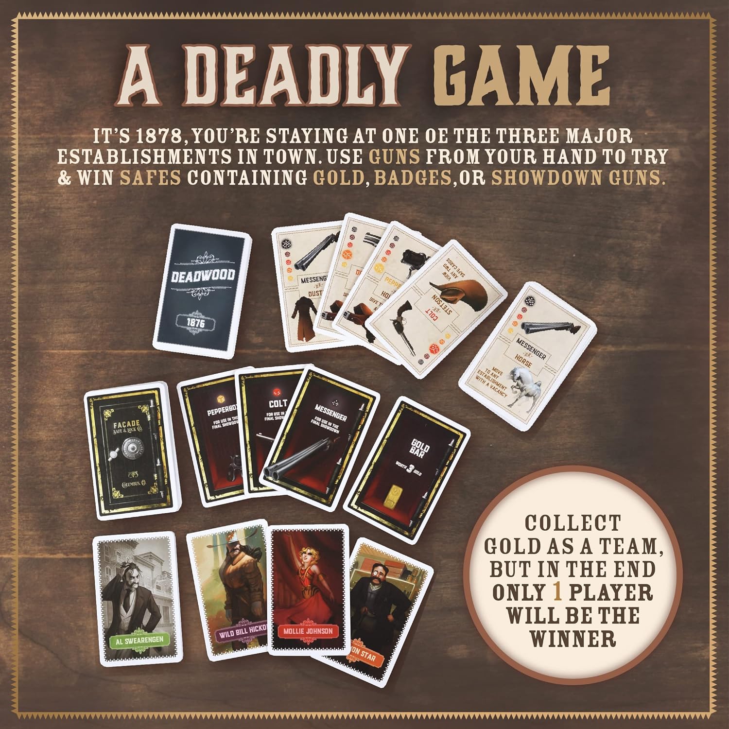 Deadwood 1876 Old West Board Game of Gold, Strategy, Secrets, and Stealing A Wild West Party Card Games for Adults and Family Game Night 2-9 Players Ages 13 and Up