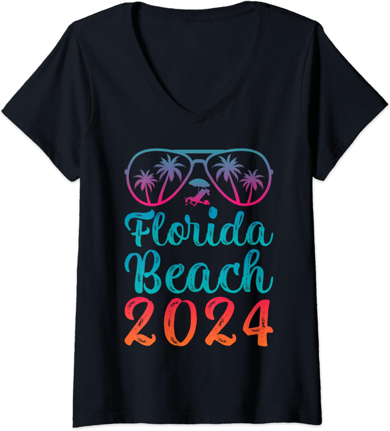 Womens Beach Vacation Summer Sunglass Florida Beach 2024 V-Neck T-Shirt