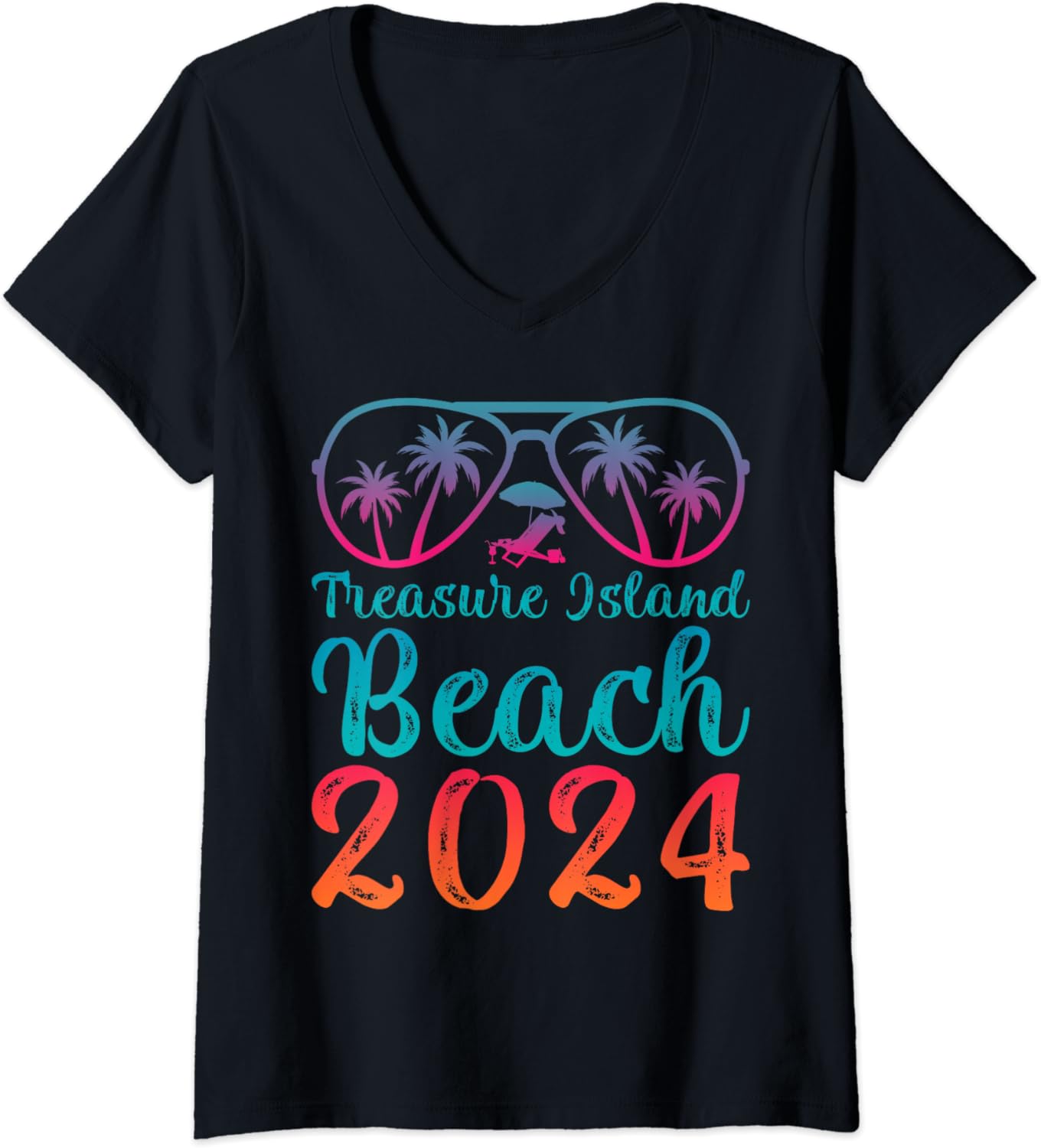 Womens Summer Sunglass Florida Treasure Island Beach 2024 V-Neck T-Shirt