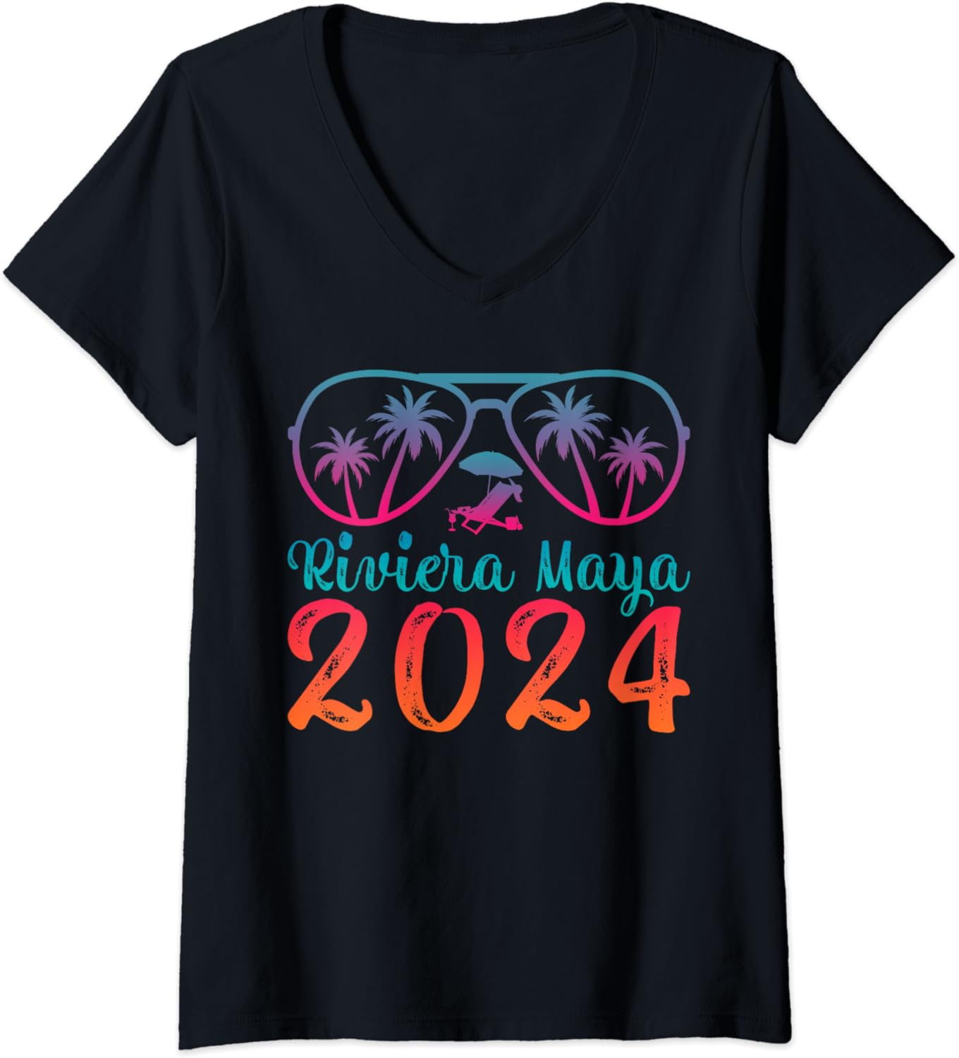 Womens Summer Sunglass Mexico Riviera Maya Beach 2024 V-Neck T-Shirt