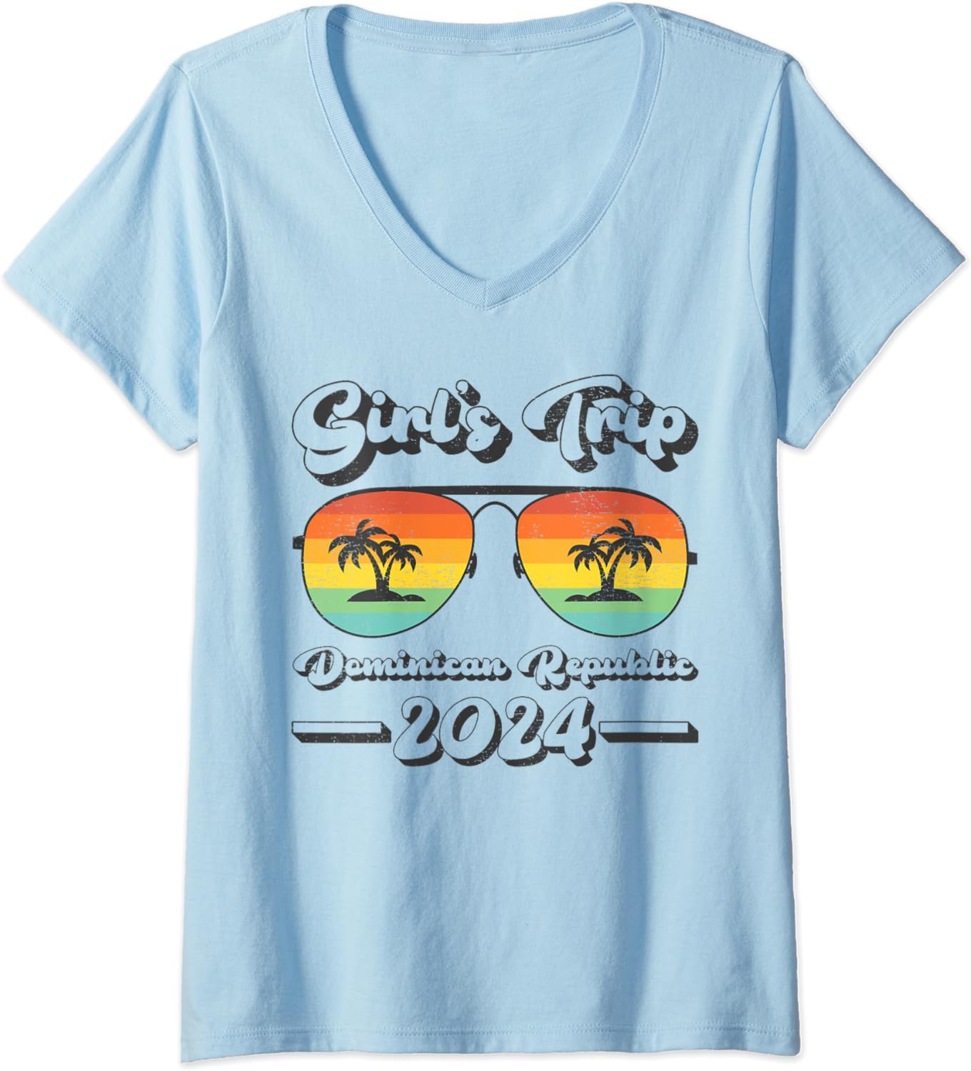 Womens Summer Sunglasses Girls Trip 2024 Dominican Republic Beach V-Neck T-Shirt