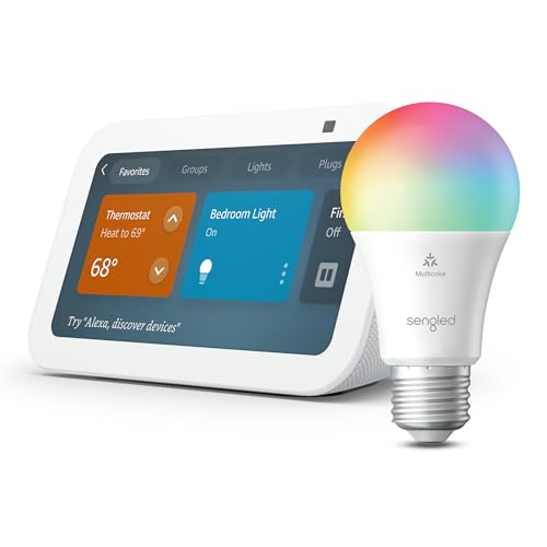 Echo Show 5 (3rd Gen)| Glacier White with Sengled Smart Color Bulb