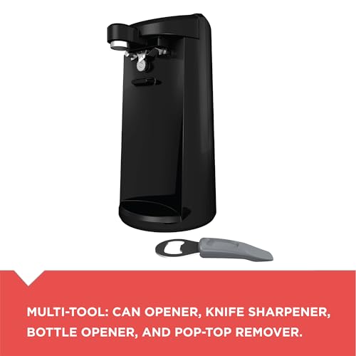 BLACK+DECKER EasyCut Extra-Tall Can Opener, EC500B, Removable Multi-Tool, Knife Sharpener, One-Touch Lever