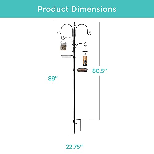 Best Choice Products 91in 4-Hook Bird Feeding Station, Steel Multi-Feeder Kit Stand for Attracting Wild Birds w/ 2 Bird Feeders, Mesh Tray, Bird Bath, 4-Prong Base - Black