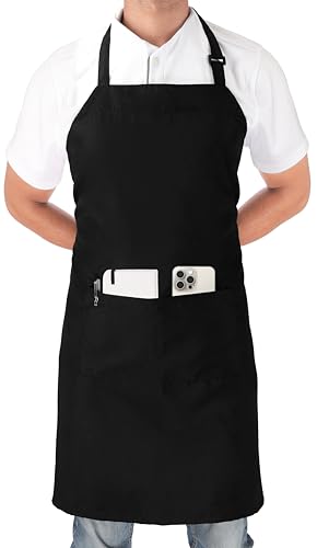 Utopia Kitchen 2 Pack Bib Apron, Adjustable with 2 Pockets, Water and Oil Resistant, Cooking Kitchen Chef Apron for Women Men