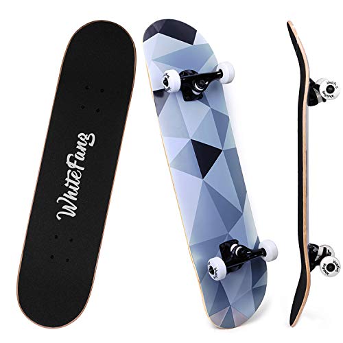 WhiteFang Skateboards for Beginners, Complete Skateboard 31 x 7.88, 7 Layer Canadian Maple Double Kick Concave Standard and Tricks Skateboards for Kids and Beginners (diamond)