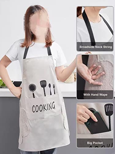 Agirlvct 2 Pack Kitchen Apron with Hand Wipe,Water-drop Resistant with Pockets Cooking Dish Washing Bib Aprons Birthday Gift for Women Men Chef Home Coffee Restaurant