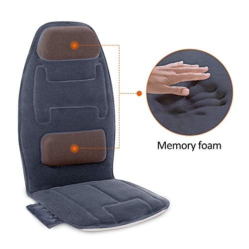 Snailax Massage Seat Cushion with Heat - Extra Memory Foam Support Pad in Neck and Lumbar,10 Vibration Massage Motors, 2 Heat Levels, Back Massager Chair Pad for Back