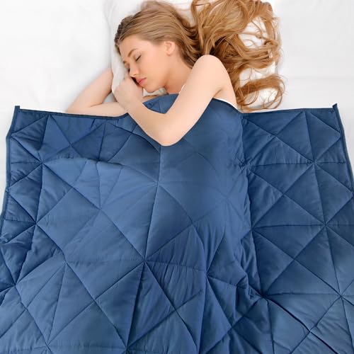 Weighted Blanket (15 lbs 47"x70" Twin Size) Adult Cooling Breathable Heavy Blankets with Glass Beads, Soft Throw Blanket for All Seasons (Navy Blue)