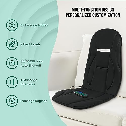 Snailax Vibration Back Massager with Heat, Seat Massager with 8 Vibrating Motors & 5 Modes, Chair Massager, Massage Cushion, Massage Chair Pad for Chair, Office, Gifts