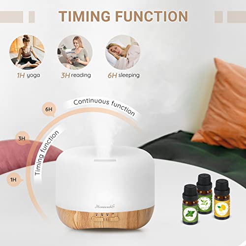 Homeweeks 300ml Essential Oil Diffuser, Quiet Aromatherapy Mist Diffusers for Essential Oils, Wood Grain Ultrasonic Oil Diffuser with Remote Control,Timer, 7 Colors Light for Bedroom (300ml)…