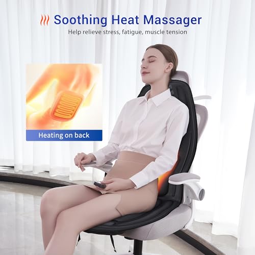 Back Massager with Heat, 3D Lumbar Support Massage Chair Pad, Chair Massage Seat Cushion with 8 Vibration Motors, Full Back Massage for Home, Office Use, Gifts for Men Women