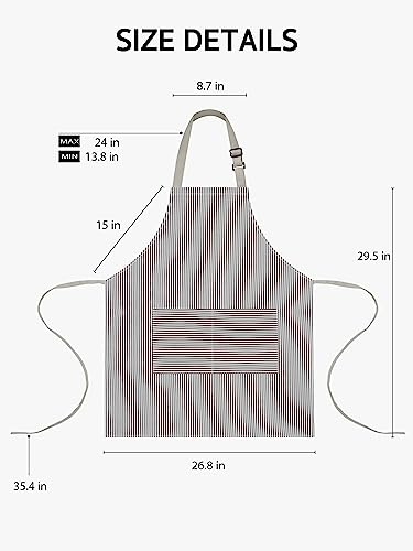 Syntus Kitchen Cooking Apron, 2 Pack Adjustable Bib Chef Aprons for Women Men with 2 Pockets, L-Black/Brown Stripes