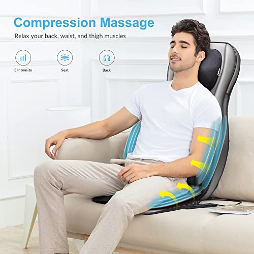 COMFIER Shiatsu Neck Back Massager with Heat, 2D ro 3D Kneading Massage Chair Pad, Adjustable Compression Seat Massager for Full Body Relaxation, Father's Day Gifts,Dark Gray