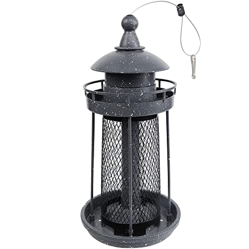 Twinkle Star Wild Bird Feeder Hanging for Garden Yard Outside Decoration, Panorama Gazebo Birdfeeder, Lighthouse Shaped, Grey