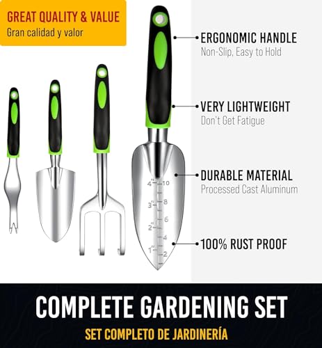 Heavy Duty Garden Tools 22 Pieces Set - Rust Proof, Durable Gardening Supplies - Ergonomic Gardening Hand Tools - Ideal Gardening Gifts for Women