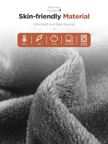 Mlivrom Heated Throw Blanket with 1-9 hrs Timer Auto-Off & 8 Heating Levels,Flannel Electric Blanket Throw ETL Certification,Machine Washable Full Body Warming Blankets (Grey, 50''×60'')