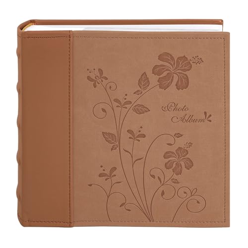 Golden State Art Photo Album holds 4x6 200 Horizontal Pictures with Memo Space, Leather Vintage Cover for Wedding Family Christmas and Valentine's Day(Brown)