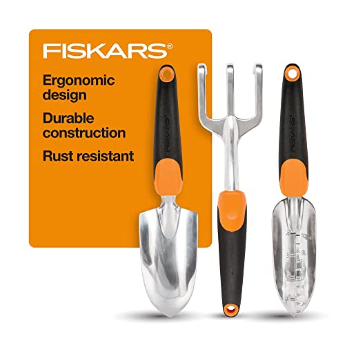 Fiskars 3-in-1 Garden Tool Set, Includes Trowel, Transplanter, and Cultivator for Outdoor Gardening, Ergonomic Yard Tool Kit