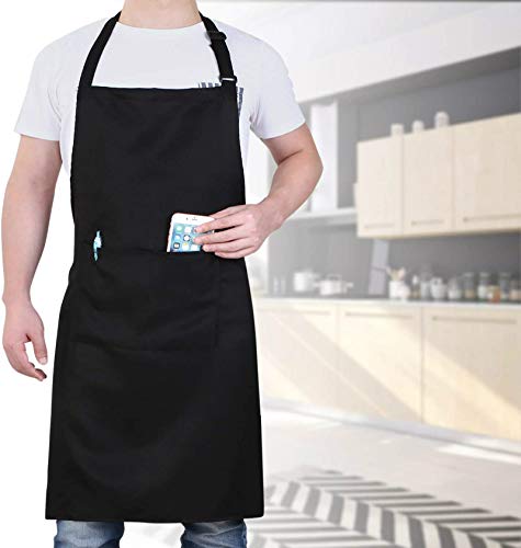 Will Well Chef Apron for Men and Women Professional for Cooking With Pockets - Adjustable - Bib Aprons - Water & Oil Resistant - 1 Pack, Black