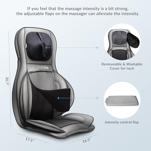 COMFIER Shiatsu Neck Back Massager with Heat, 2D ro 3D Kneading Massage Chair Pad, Adjustable Compression Seat Massager for Full Body Relaxation, Father's Day Gifts,Dark Gray