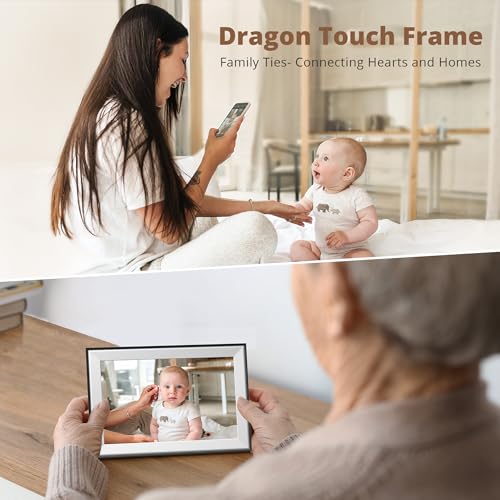 Dragon Touch Digital Picture Frame - WiFi 10.1 inch IPS Touch Screen Digital Photo Frame Display, 16GB Storage, Auto-Rotate, Share Photos via App-Black Border