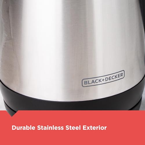 BLACK+DECKER 1.7L Cordless Electric Kettle, KE1700SD, Rapid Boil, Auto Shutoff, Stainless Steel