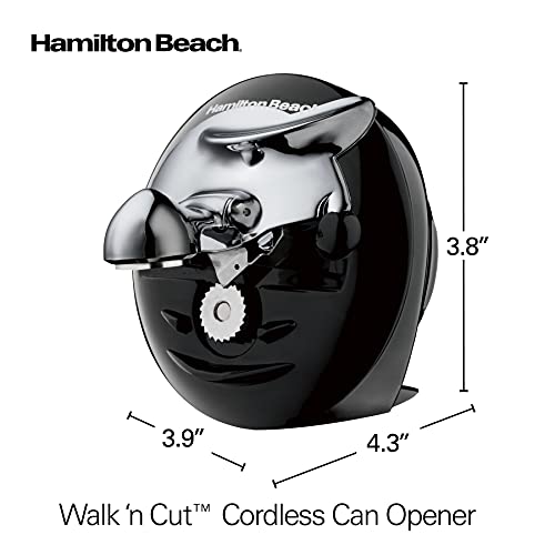 Hamilton Beach Walk 'n Cut Electric Can Opener for Kitchen, Use On Any Size, Automatic and Hand-Free, Cordless & Rechargeable, Easy Clean Removable Blade, Black