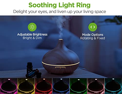 InnoGear Aromatherapy Diffuser & 10 Essential Oils Set, 400ml Diffuser Ultrasonic Diffuser Cool Mist Humidifier with 4 Timers 7 Colors Light Waterless Auto Off for Large Room Office, Yellow Wood Grain