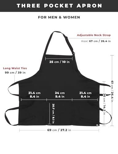 Chef Works Unisex Three Pocket Apron, Black, One Size