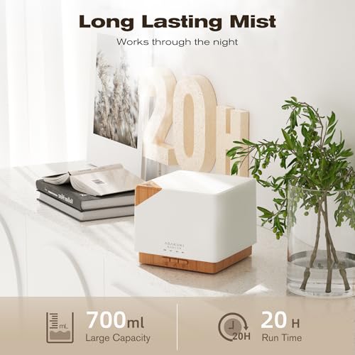 ASAKUKI 700ml Premium Essential Oil Diffuser, 5 in 1 Ultrasonic Aromatherapy Fragrant Oil Vaporizer Humidifier, Timer and Auto-Off Safety Switch, 7 LED Light Colors