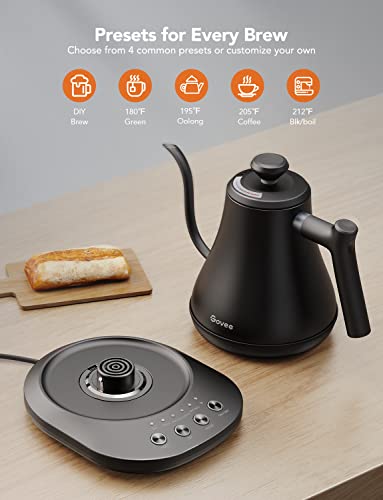 Govee Smart Electric Kettle, WiFi Variable Temperature Gooseneck Pour Over Kettle and Tea Kettle, Alexa Control, 1200W Quick Heating, 100% Stainless Steel, 0.8L, Matte Black