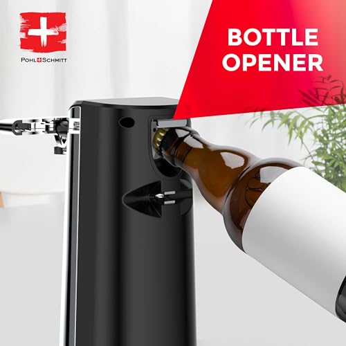 POHL SCHMITT Electric Can Opener with Knife Sharpener & Bottle Opener - Easy Push Down Lever - For All Standard-Size & Pop-Top Cans - Durable Stainless Steel & ABS