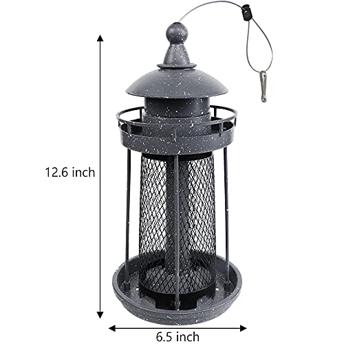 Twinkle Star Wild Bird Feeder Hanging for Garden Yard Outside Decoration, Panorama Gazebo Birdfeeder, Lighthouse Shaped, Grey