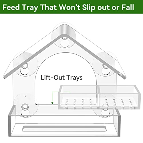 Clear Window Bird Feeder with 5 Extra Strong Suction Cups, DY-SKTY Sturdy and Durable Acrylic Bird Feeders for Viewing Wild Bird Outside, as a Bird Watching Gift, Outdoor Bird Feeder, and Garden Decor