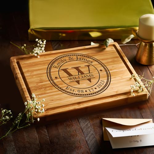 Personalized Wedding Cutting Board, Custom Monogram Engraved Charcuterie Board, Anniversary Gift for Couple, Bridal Shower Gift Ideas, 50th Anniversary Gift for Her, USA Hand Crafted