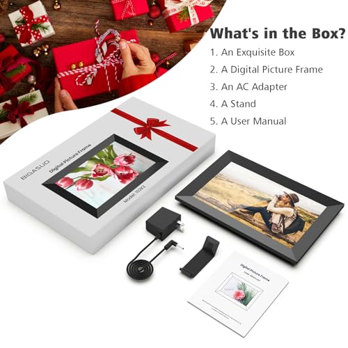 BIGASUO 10.1 Inch WiFi Digital Picture Frame, IPS HD Touch Screen Cloud Smart Photo Frames with Built-in 32GB Memory, Wall Mountable, Auto-Rotate, Share Photos Instantly from Anywhere