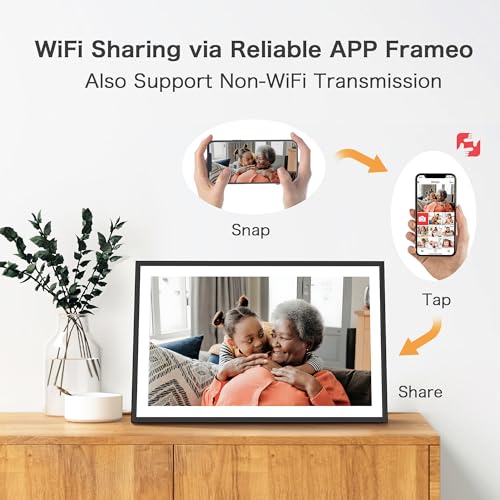 Digital Picture Frame, 15.6 Inch Large Frameo Digital Photo Frame WiFi, 32GB, 1920 * 1080 IPS HD Touch Screen, Tabletop&Wall-Mounted, Share Picture Video, Birthday, Wedding, for Mom