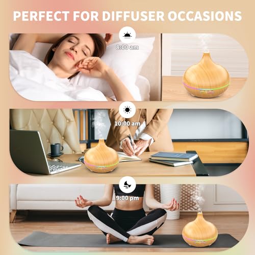 Aroma Diffuser for Essential Oil Large Room,Office Essential Oil Diffusers for Home Kids, Cool Mist humidifier for Bedroom Quiet with Ambient Light,Waterless Auto Off Aromatherapy, 1 count, pack of 1