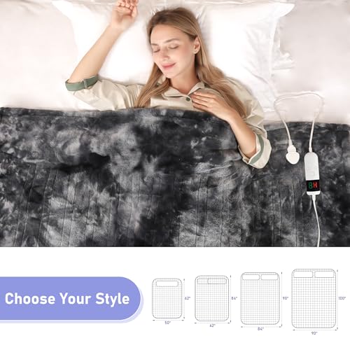 Electric Heated Throw Blanket, Soft Flannel Heating Blanket with 8 Hours Auto Off 10 Fast Heating Levels Machine Washable Sherpa Heated Blanket with Overheating Protection (Gray-Black, Throw)