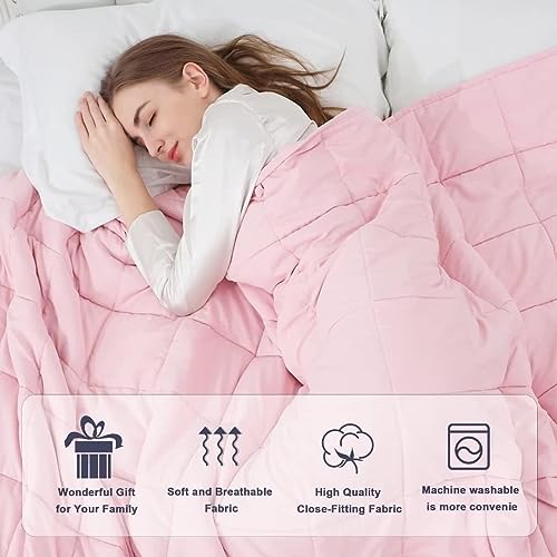 Alomidds Weighted Blanket Queen Size(60"x80",20lbs), Weighted Blankets for Adults and Kids, Cooling Breathable Soft Heavy Blanket Microfiber Material with Glass Beads Pink