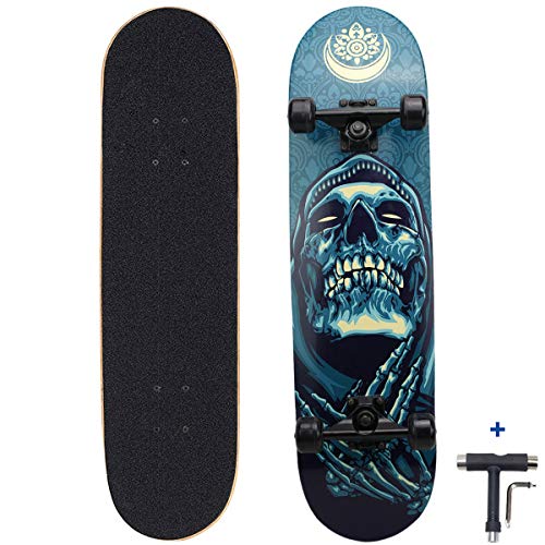 Dreambeauty 31 inch Pro Skateboard Complete,7 Layer Maple Wood Double Kick Concave Skateboards, Tricks Skateboards for Teens, Beginners, Girls, Boys, Kids, Adults (Pray)