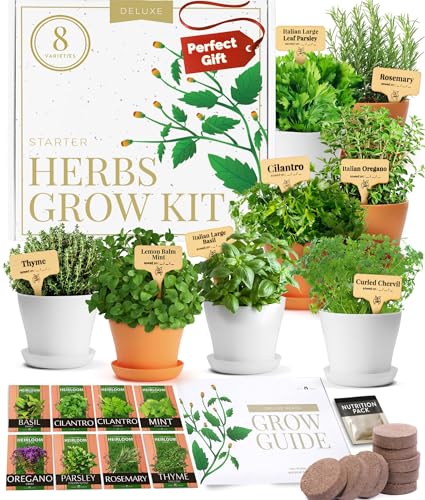 HOME GROWN Deluxe 8 Herb Garden Kit – Best Unique Mother's Day Gardening Gift for Women, Mom, Her – Kitchen Gifts for Gardeners Friend, New Home Housewarming Plant Starter