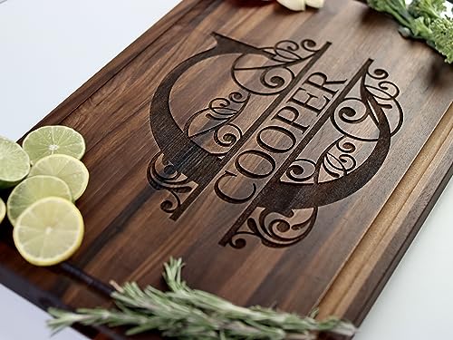 MODERN MADE DESIGNS Handmade Cutting Board, Personalized Bamboo, Walnut, Cherry or Maple Wood Engraved Boards USA Made, Customizable for Weddings, Anniversary, Housewarming, Kitchen Decor, Gift Idea