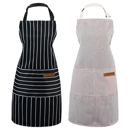 Taidven 2 Pack Apron - Unisex, Adjustable Bib Kitchen Apron, Cooking Apron, Aprons for Women with Pockets, Chef Aprons for Men