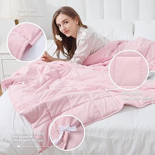 Alomidds Weighted Blanket Queen Size(60"x80",20lbs), Weighted Blankets for Adults and Kids, Cooling Breathable Soft Heavy Blanket Microfiber Material with Glass Beads Pink