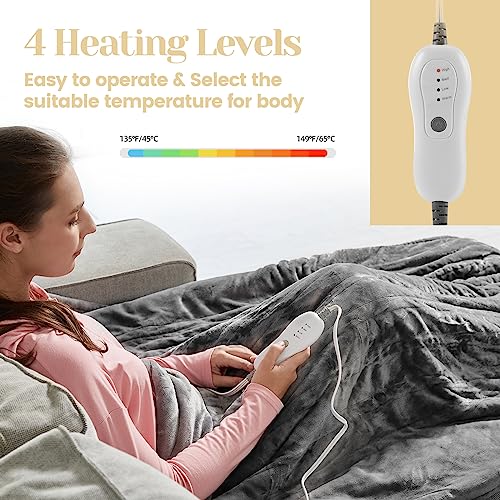 JAQUETEA Heated Blanket Electric Throw - 50''x60'' Heating Blanket Throw 4 Hours Auto-Off & 4 Heating Levels Over-Heat Protection, Machine Washable Flannel Sherpa,Electric Certification